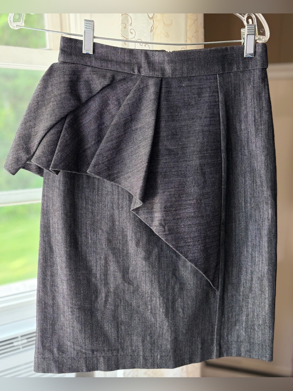 Designer Asymmetrical Ruffle Lux Cotton Pencil Skirt Avant Garde EUC Sz US 6